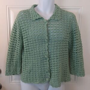 Mac & Jac long sleeve button front crochet sweater